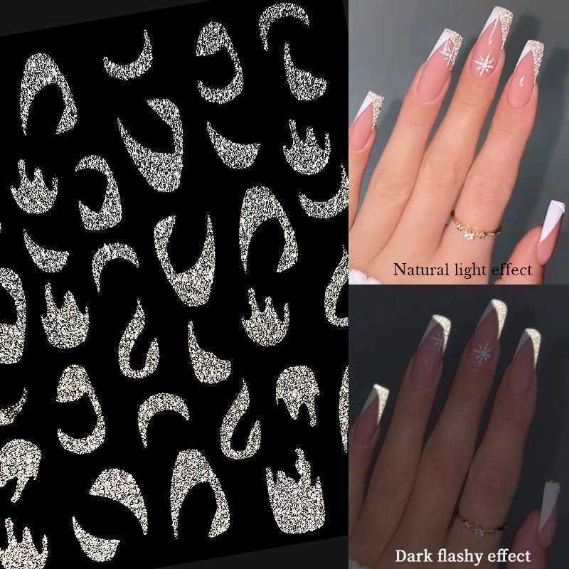 French Reflective Glitter 3D Nail Sticker Sparkly Gold Silver Line Star Heart Nail Decals Transfer Sliders Manicure DecorationsXJ240814