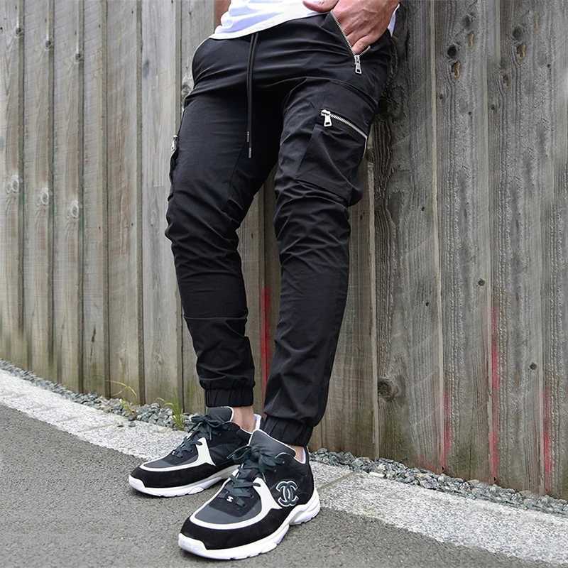 Cross border European and sports and leisure zipper mULti pocket pants manufacturer for mens fitness running training pantsW240725