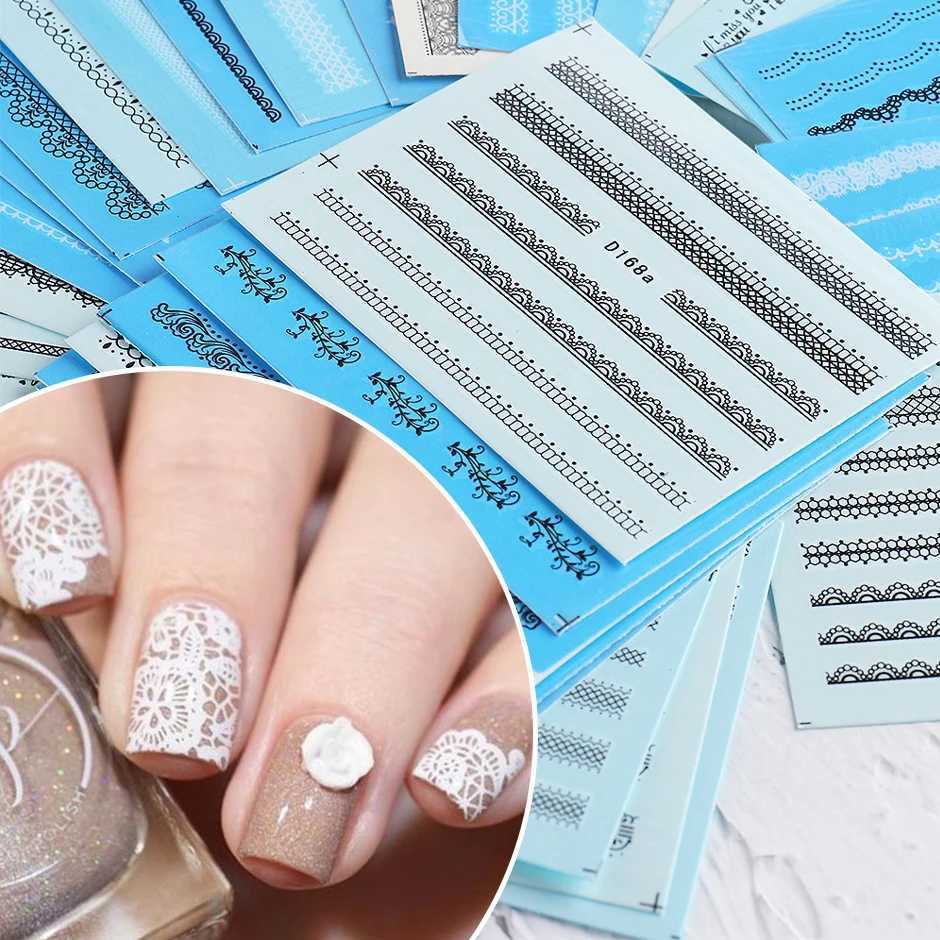 24pcs/set Black White Lace Flowers Nails Water Stickers Set Sexy Design Transfer Sliders Wedding DIY Charm Decoration LEA577-624XJ240814