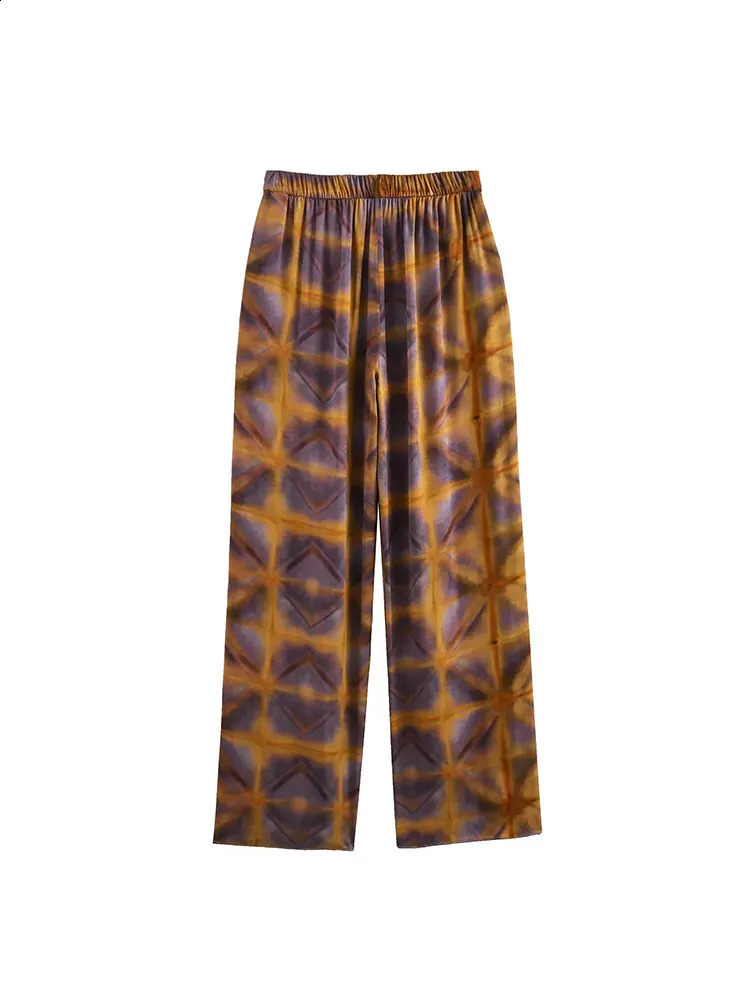 Tinsonan ONeck Sleeveless Back Zipper Top Front Folded Pants Casual Womens Printed Two Piece Set 240814wtt