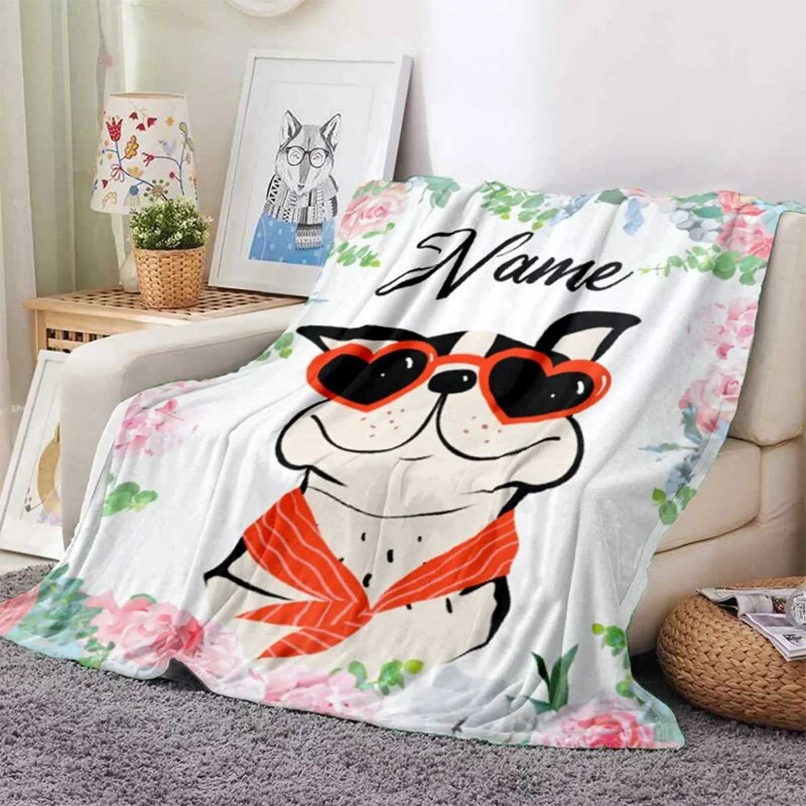 Custom Pet Name Blanket Warm Flannel Throw Blanket for Kids Adult Lightweight Soft Corgi Blankets for Bed Sofa Airplane 70x100cm Y240815