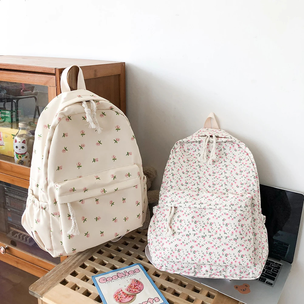 Women College Student Backpack Large Capacity Travel Laptop Rucksack Adjustable Strap Flower Book Schoolbag Teenage Bag 240813