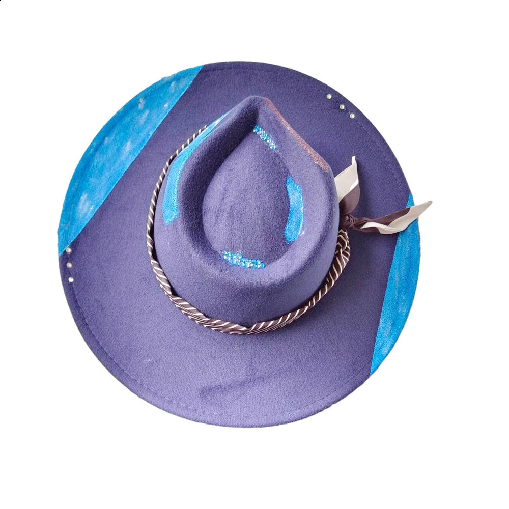 Hand Drawn Fedora Hat for Men and Women Jazz Hat Colored DIY Handmade Hat AutumnWinter Party Hat Customization 240812