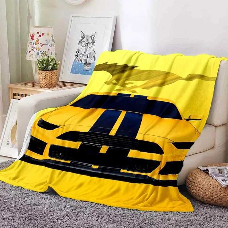 Fashion Sports Car F-Ford Mustang Plush Blanket Four Seasons Home Portable Picnic Warm Children Adult Gift Blanket Y240815
