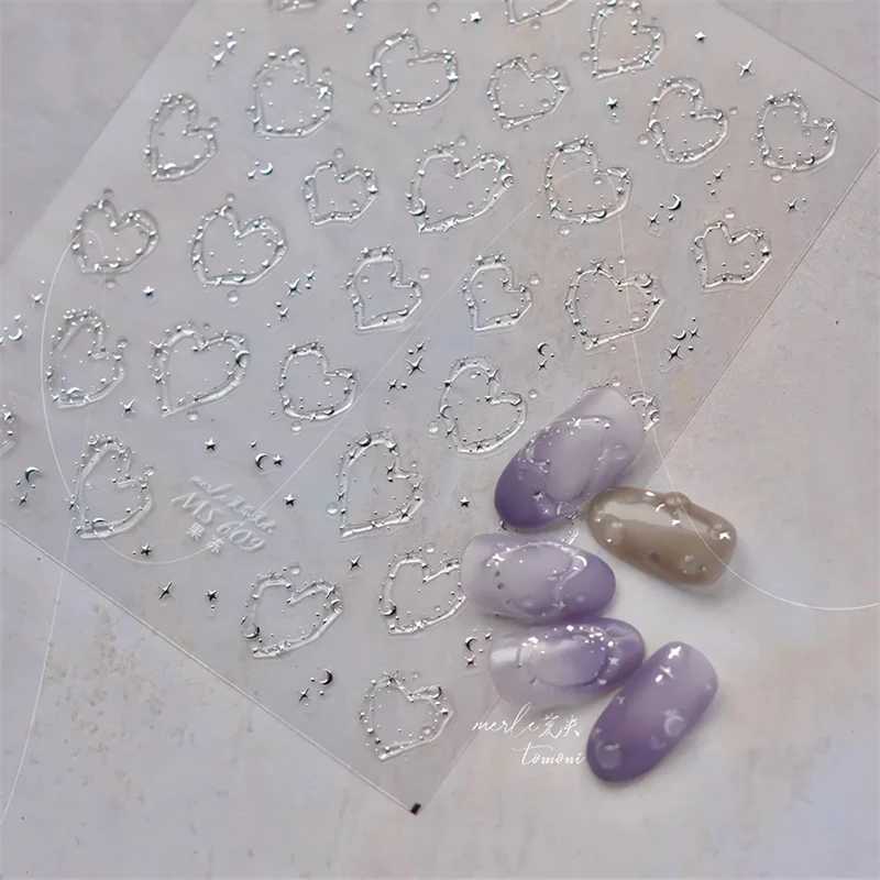 1pcs Jelly Nail Stickers Shiny French Ice Crystal Stars Love Self Adhesive Stickers For Nails DIY Valentines Day Decorat DecalsXJ240814