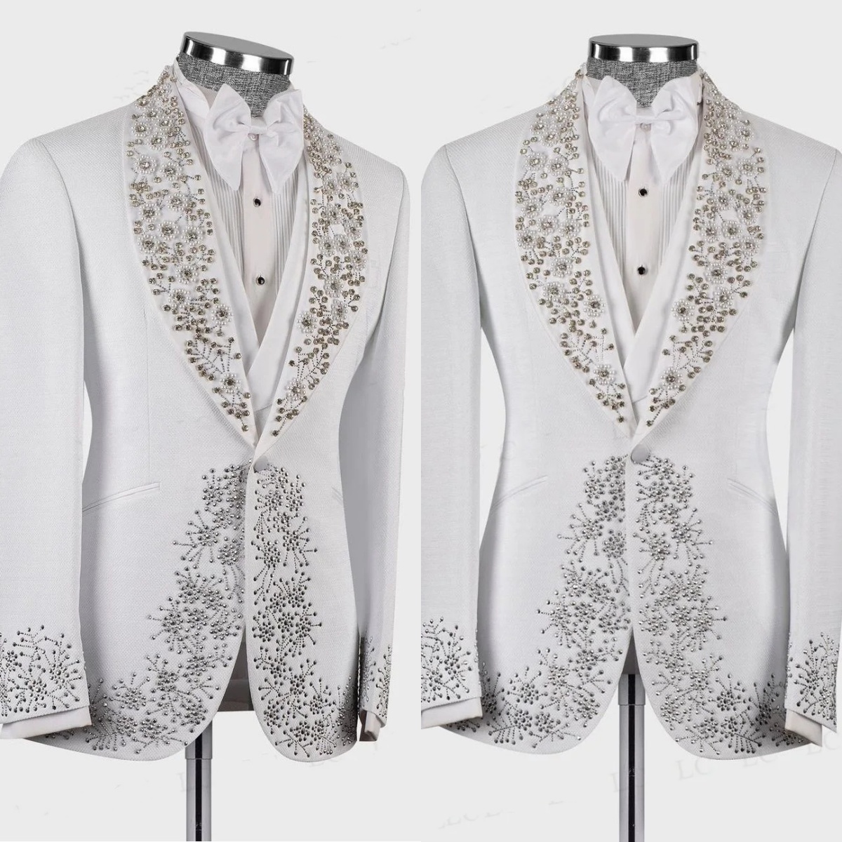 Glamorous Men's Wedding Suit Shawl Lapel Tailored Blazers Rhinestone Beaded Pearls Groom Jacket For Man One Button Custom Made Coat