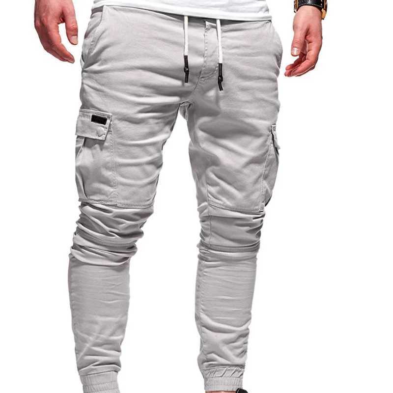 Mens autumn and winter new mid waist elastic pencil pants with drawstring and casual pocket splicing Versatile TrouserW240725