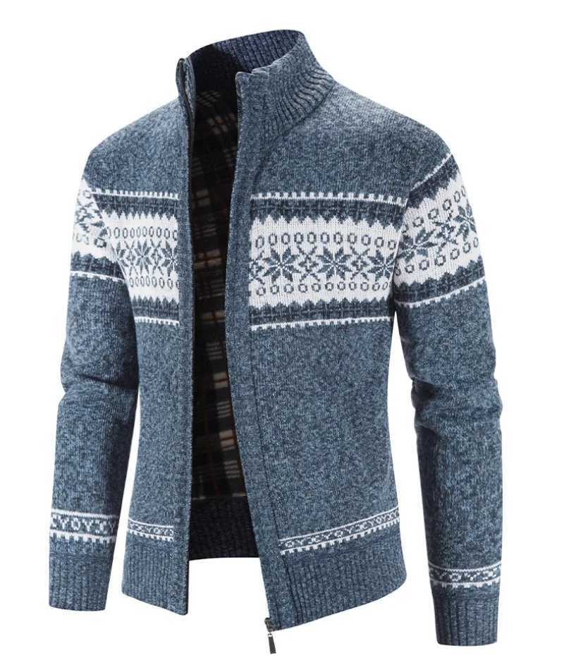 2023 Autumn/Winter New Product Mens Sweater Colored Christmas Snowflake Piece Standing Collar Warm Cardigan Knitted Coat MensXJ240814