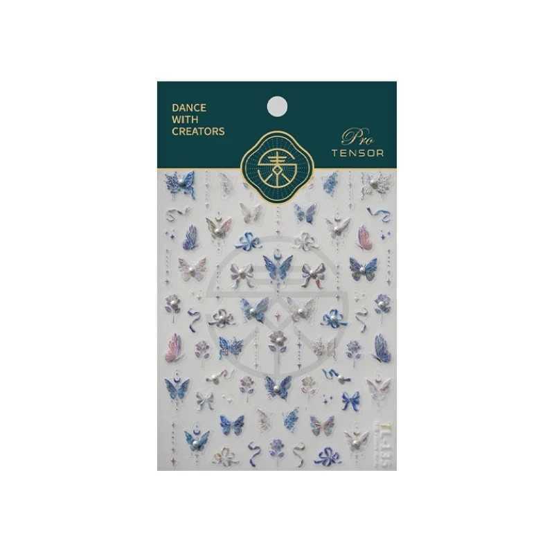 Blue Purple Butterfly Rose Bowknot Starlight Polarized 3D Self Adhesive Nail Art Stickers Pearl Rhinestone Chic Manicure DecalsXJ240814