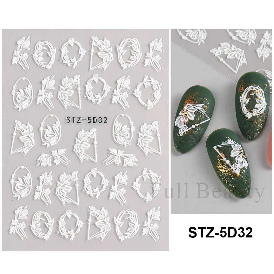 5D Acrylic Flowers Nail Stickers Decals White Lace Wedding Design Simple Floral Embossed Sliders DIY Nails Accesories LASTZ-5D33XJ240814