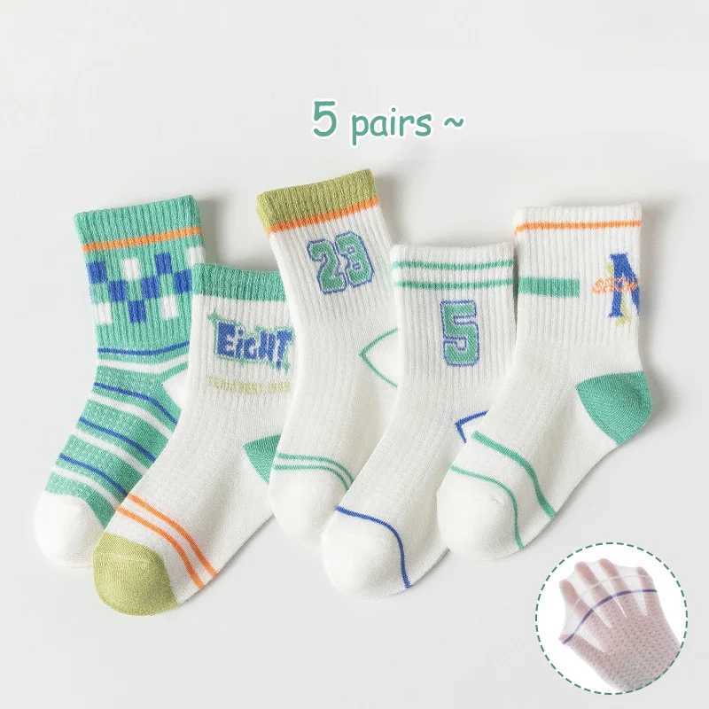 5 pairs of childrens socks girls mid tube socks large childrens boys socks summer fine mesh breathable cotton socks W240814