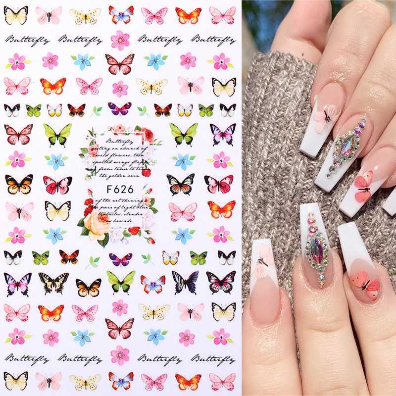 Color Butterfly Flower Nail Art Sticker Nail Parts Rose Sunflower 3D Adhesive Sticker Nail Decoration Decals ManicureXJ240814