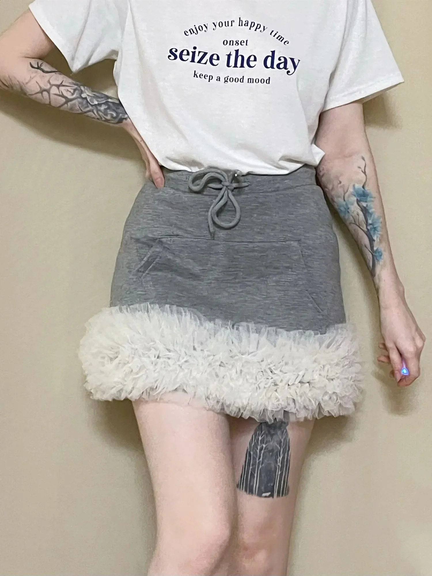 SINGREINY American sweet Skirt 2024 Fashion Edible Tree Fungus Bodycon Women Drawstring Big Pocket Club Sexy Mini Skirt 240815