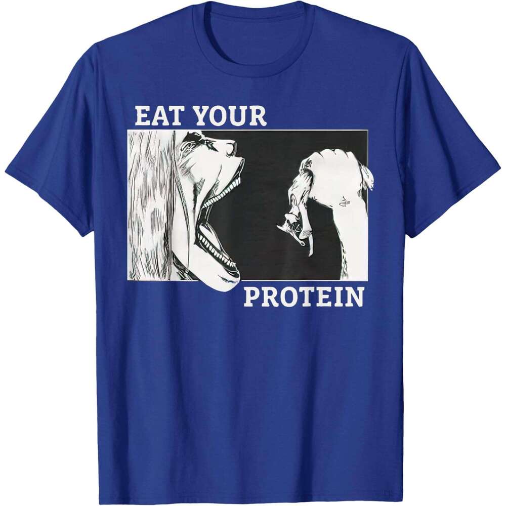 T shirt for Mens Eat Your Protein Anime Gym Pump Bodybuilding Fitness T-Shirt Shirts Tshirt Graphic Tee Casual Tops Clothes Short sleeve