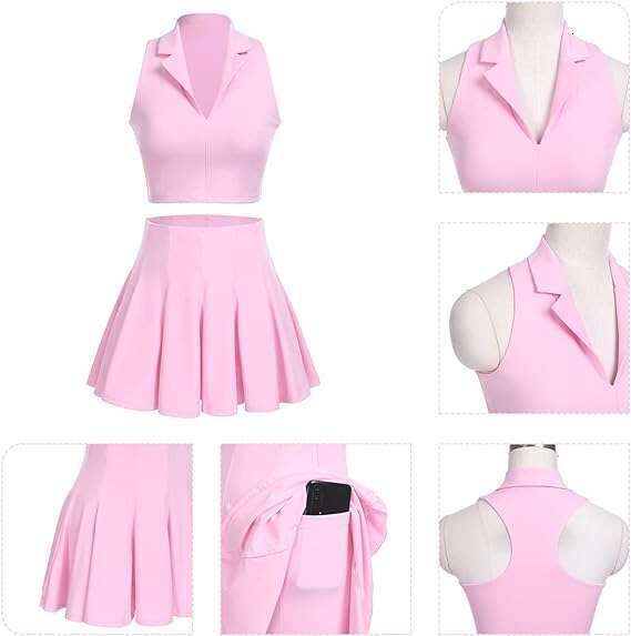 Breathable Women's Golf Wear Tennis Sport Sets Crop Top Short 2 in 1 Skirt Set Workout Clothing Solid Fiess Yoga T-Shirt Clothg