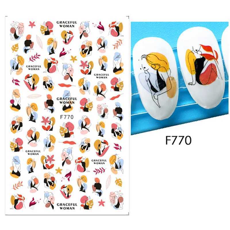 1PCS Cartoon Bird Cactus Nail Art Decal Adhesive Sticker Abstract Maple Leaf Ribbon Nail Sticker Nail Art SuppliesXJ240814