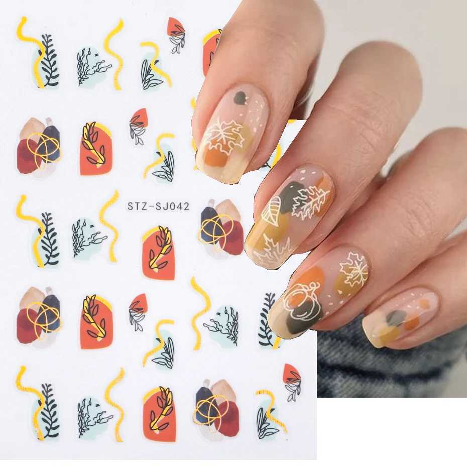 3D Nail Sticker Gold Bronzing Flower Leaves Nail Ink Watermark Geometric Lines for Slider Nail Art Decoration Manicure DesignXJ240814
