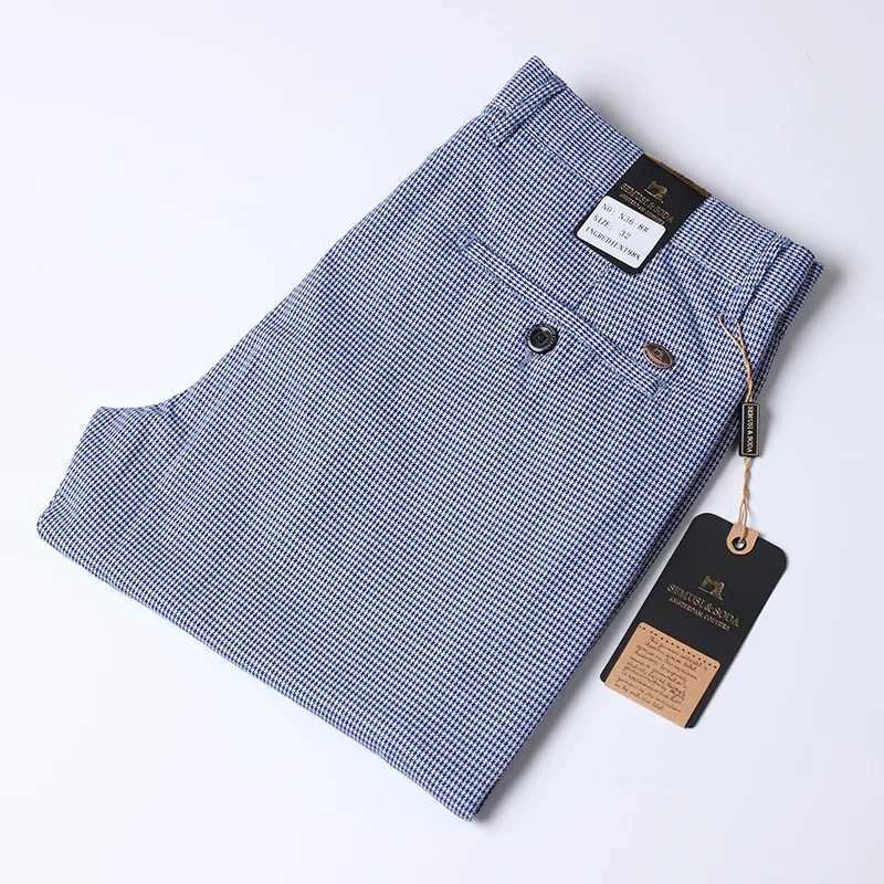 Summer flat bottomed pants mens ultra-thin blue set mens elastic business formal mens 40W240725
