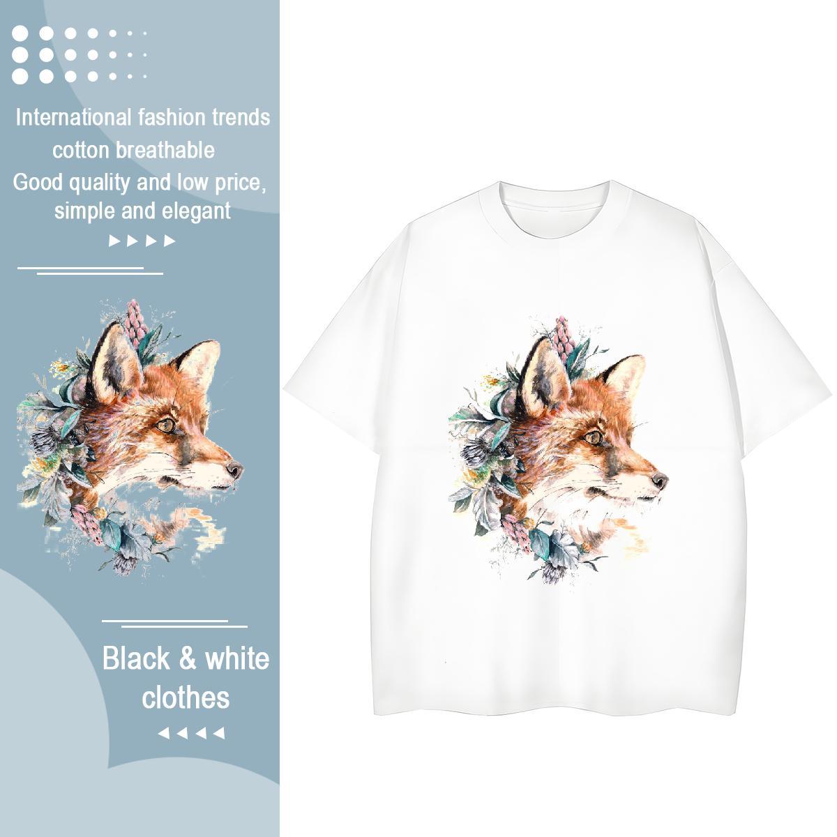 Cool T Shirts Men fox Breathable Crew Neck Anime Printing Street Plus Size Cartoon 230g Cotton Couples T Shirts New Tops Tees