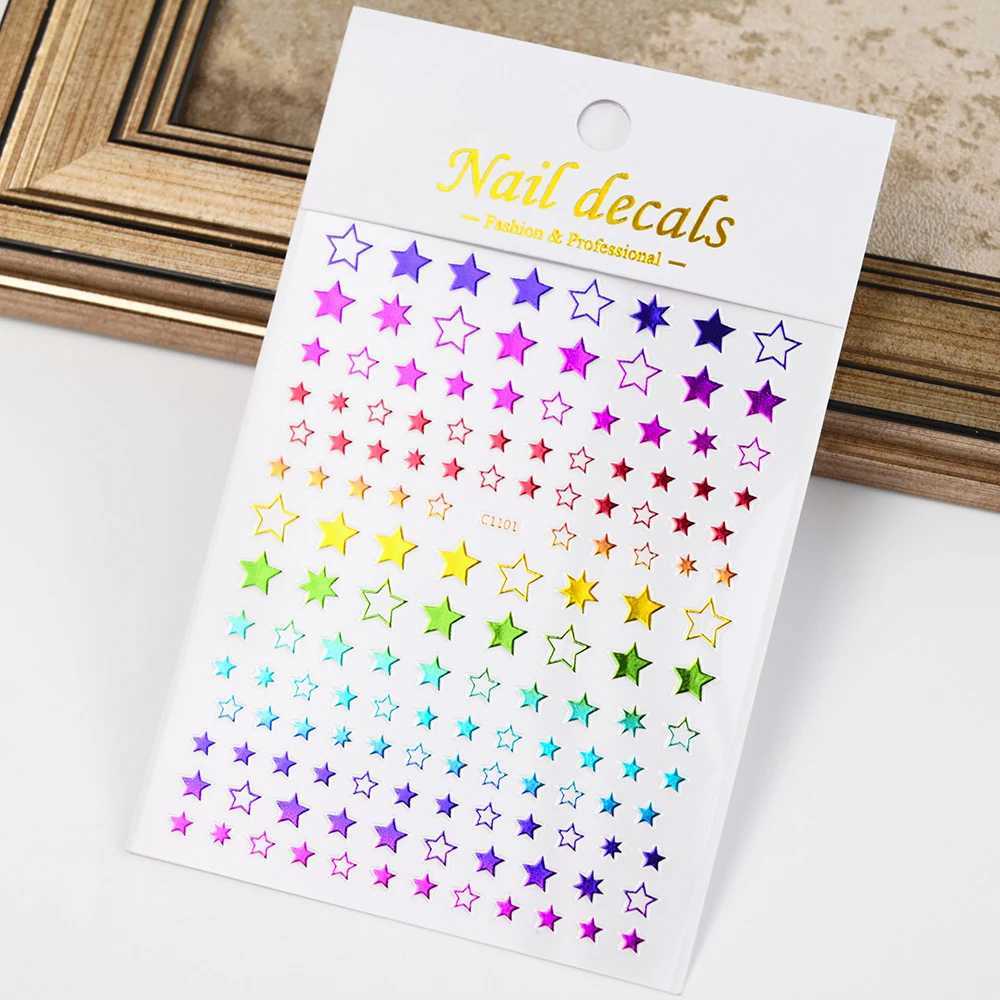 Black White Star 3D Nail Art Sticker Y2K Pentagram Self-Adhesive Decals Laser Shiny Glitters Starlight Manicure Ornaments SliderXJ240814