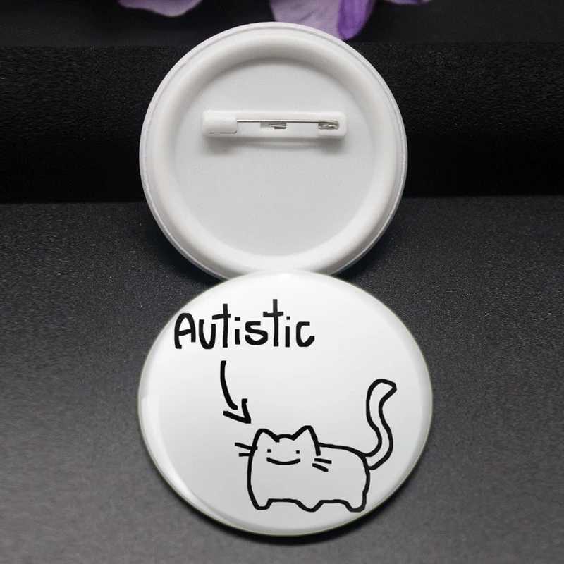 Interesting cartoon hand drawn cat badge half face cat pin tinplate brooch backpack clothing handmade gift accessories W240815