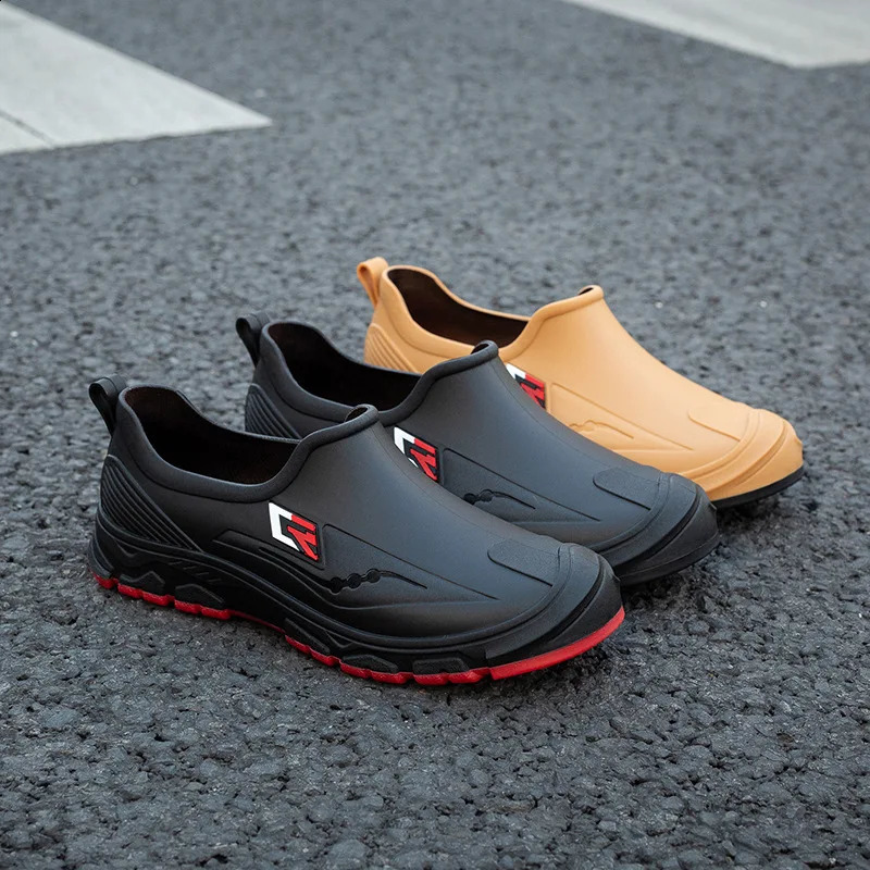 Fashion mens low top outdoor anti slip soft sole low cut rain boots kitchen work rubber shoes mens rain boots 240821