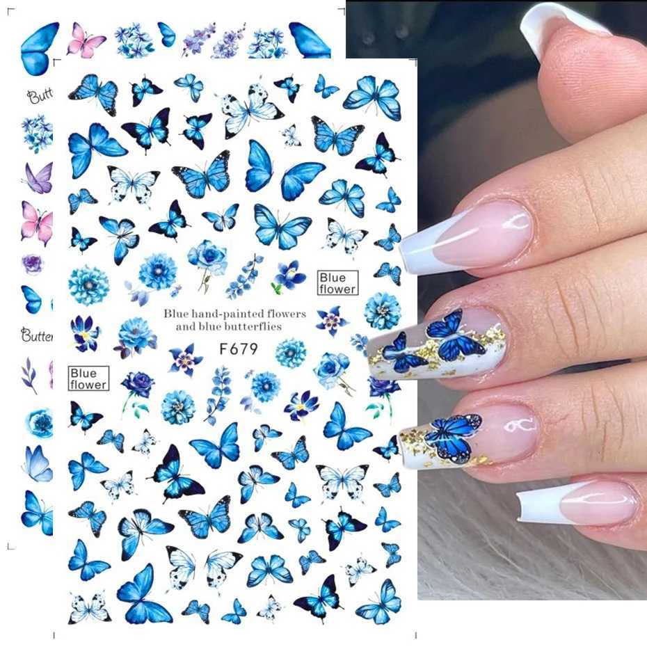 Colorful Butterfly Nail Sticker Luxury Manicure Design 3D Floral Leaf Geometric Abstract Face Decals Slider Nail Art AccessoriesXJ240814