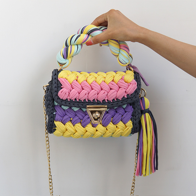 Designer Bags Lady Shoulder Bag Handmade Crochet Bag Woven Bag Fabric Strip Luxury Cross Body Designer Handbag Purses for Women Tote Bags