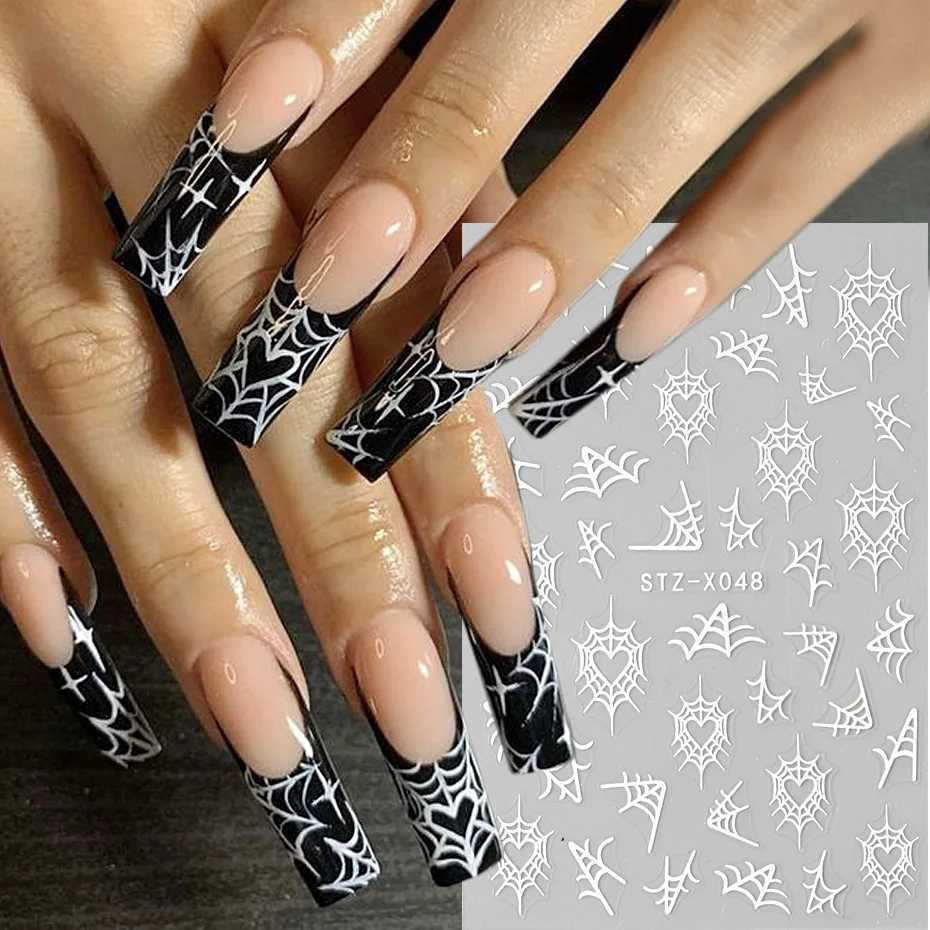 4pcs/Set Halloween Spider Web Nail Stickers Black Spider Design Slider Self-Adhesive Decal DIY Manicure Decoration Nail SuppliesXJ240814