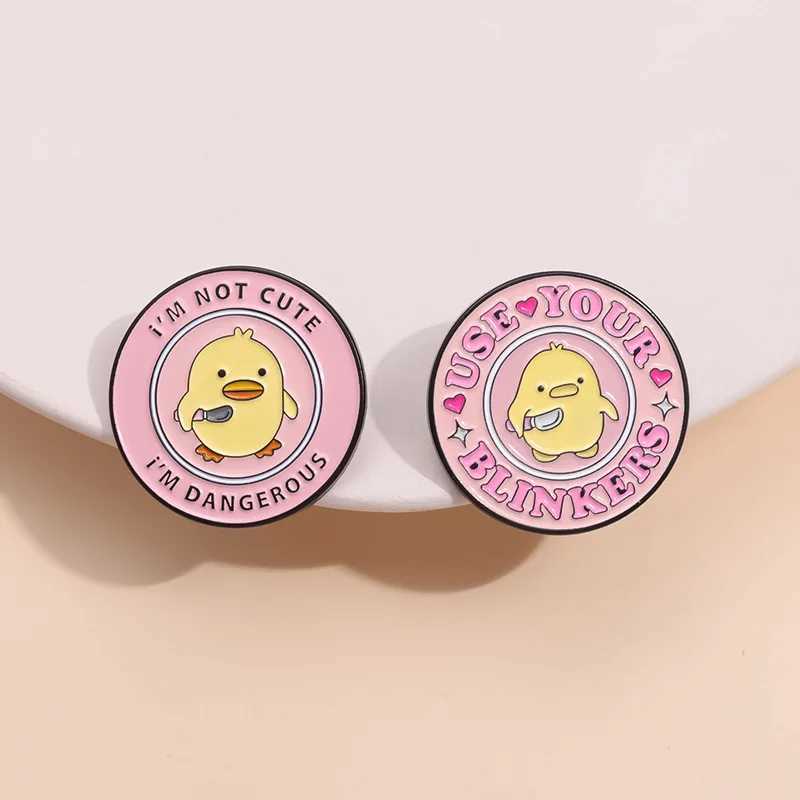 Im not cute Im a dangerous duck enamel pin Kinfe cartoon animal Brooch lapel badge friend wholesale badge jewelry gift W240815