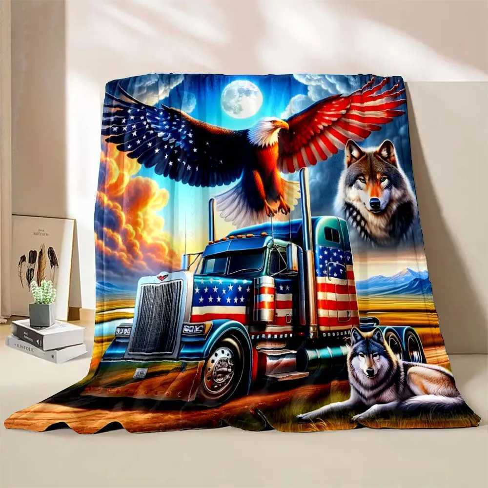 6 Sizes Truck Great America Printed Blanket Warm Soft and Comfortable Home Travel Camping Blanket Sofa Bedding Cover Blanket Y240815