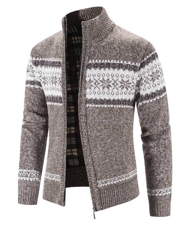 2023 Autumn/Winter New Product Mens Sweater Colored Christmas Snowflake Piece Standing Collar Warm Cardigan Knitted Coat MensXJ240814