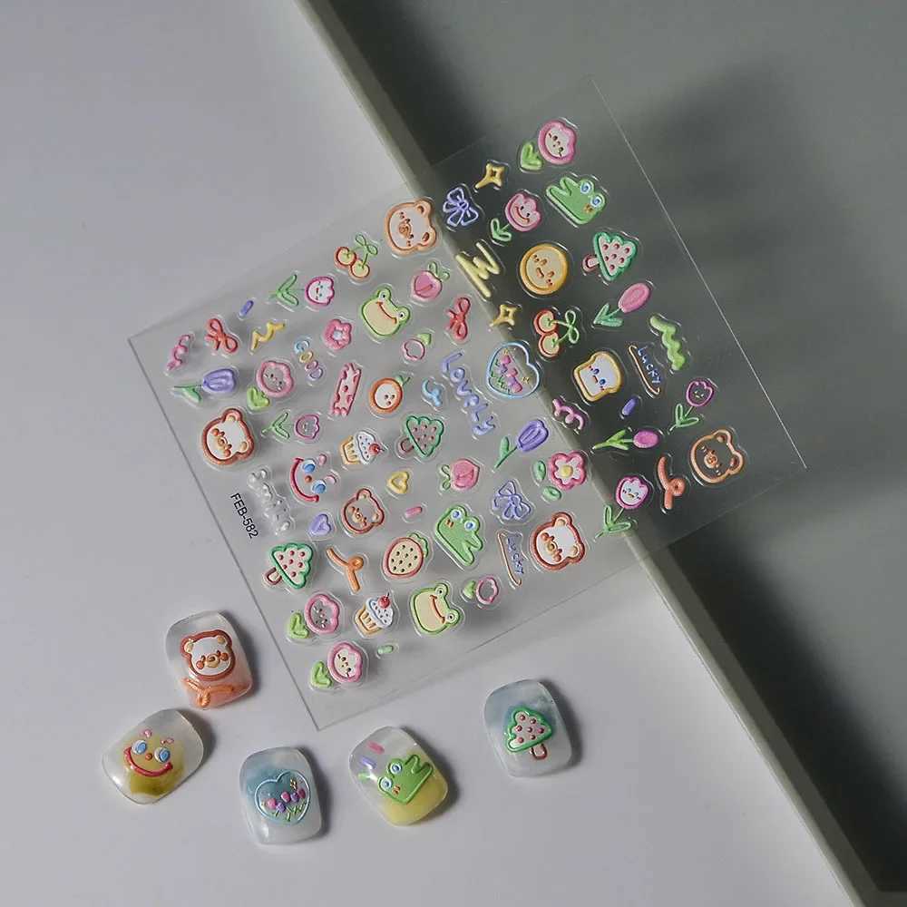 Hollow Flower Embossed Nail Art Stickers 3D Adorable Cute Little Bear Smiling Face Nail Art Stickers Phone Sticker DecorationXJ240814