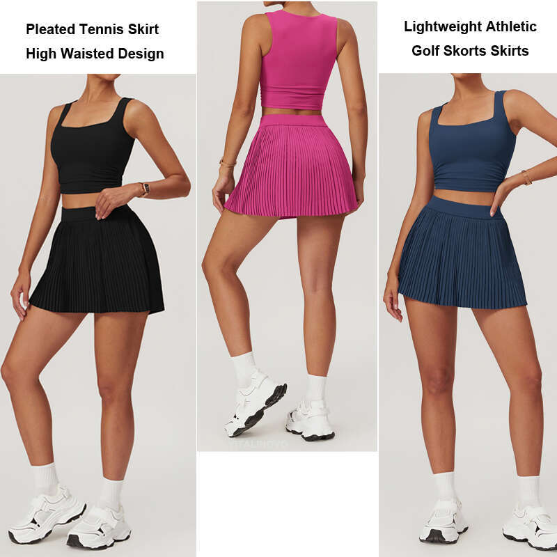 Women's VITALINOVO Tennis Golf Skirts High Waisted with Pockets Inner Shorts for Athletic Skorts Skirt Sports Running Pickleball