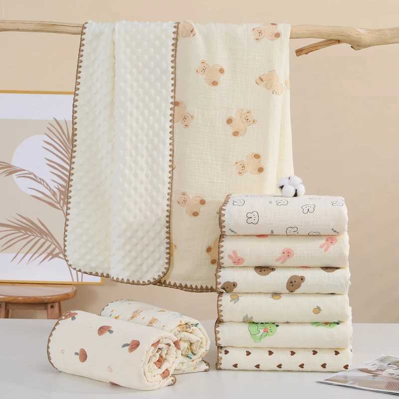 Cotton baby plain swadi blanket printed soft breathable and comfortable baby receiving blanket baby boys and girls bean velvet blanketW240810