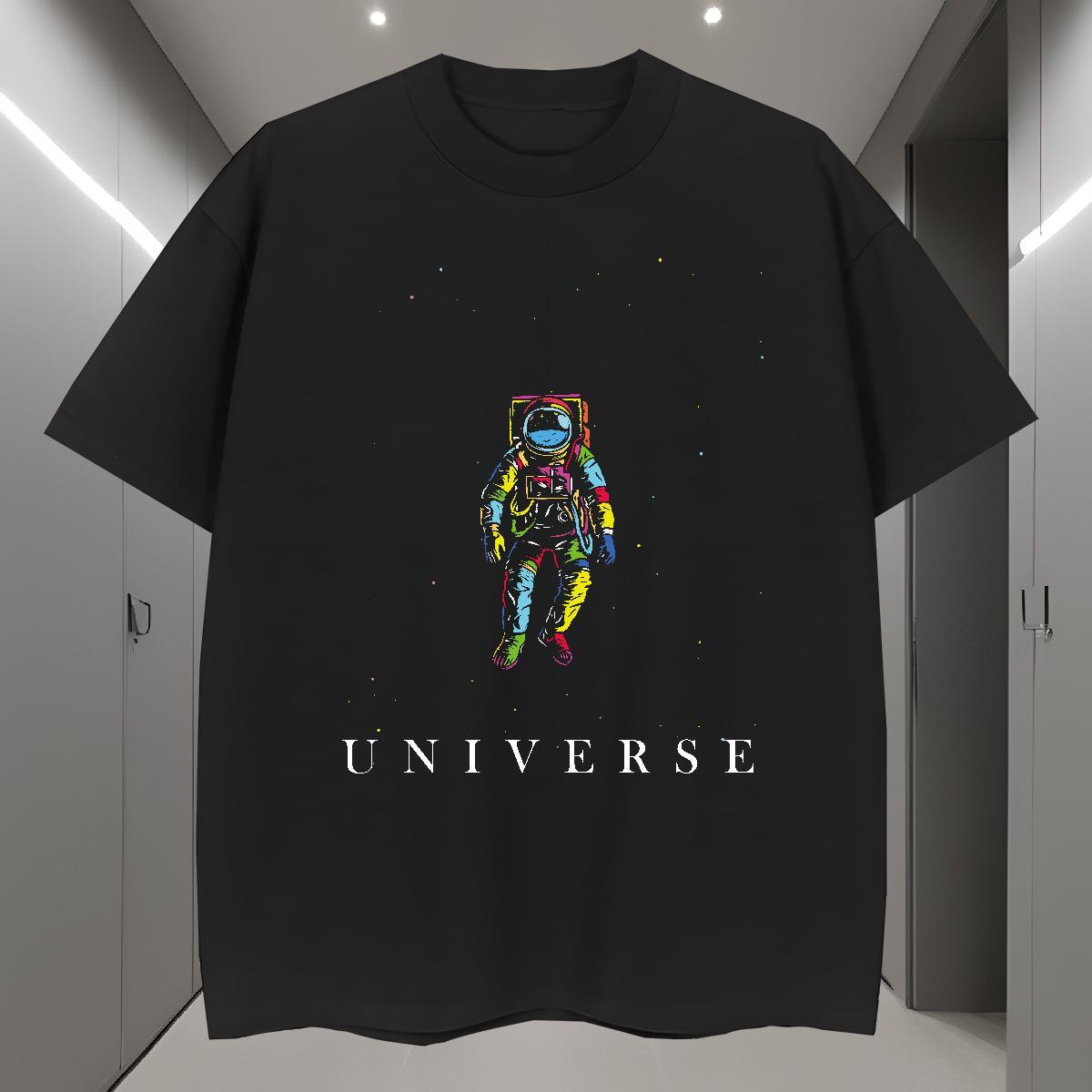 Man T Shirts 230g 100% Cotton cosmonaut Beach Round Neck Short Sleeve Oversized Men Tops Tees Fashion Brand Tshirts