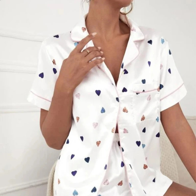 High Quality Satin Silk Pajamas Set for Women Two Pieces Shorts Sets Sleepwear Pyjamas Summer Female Loungewear Home Clothes 240815