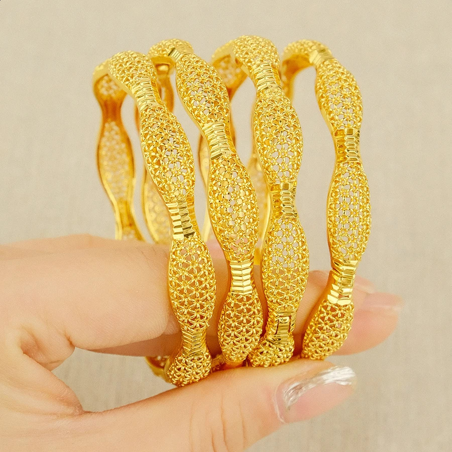 Dubai Womens Bracelet Gold Plated Indian African Hard Bracelet Charming Wedding Ethiopia Arab Handmade Jewelry 241224