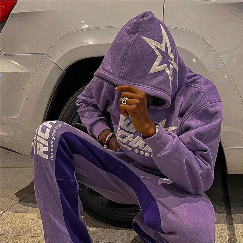 Zip Hoodie Stars Print goth Punk Sweatshirt Mens hoodies Sport Coat Pullover Gothic Long Sleeve Oversized hoodie Y2k jacket emo 240809
