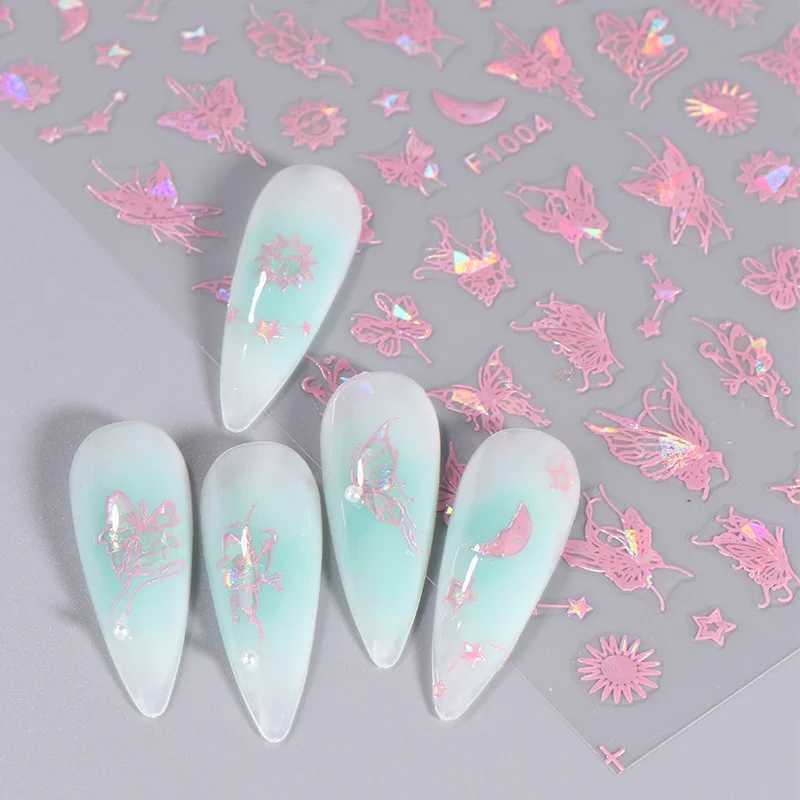 1PCS New 3D Black and White Butterfly Streamers Nail Stickers Y2K Decoration Laser Geometric Pattern Stickers Nail Art DecalsXJ240814