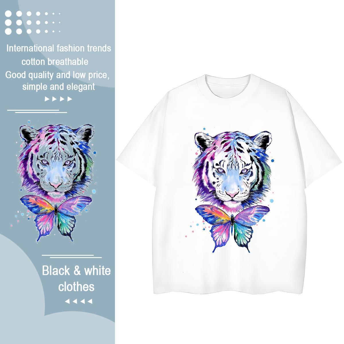 Brand Woman T Shirts Breathable Crew Neck 230g Pure Cotton Couples T Shirts Skull tiger Hip Hop Street Loose fit Tee Shirt