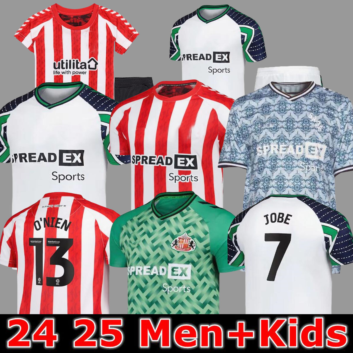 24 25 SUNDERLAND Home Soccer Jerseys STEWART SIMMS ROBERTS AMAD CLARKE DAJAKU EMBLETON EVANS O'NIEN Football Shirt PRITCHARD Mens Kids Kit