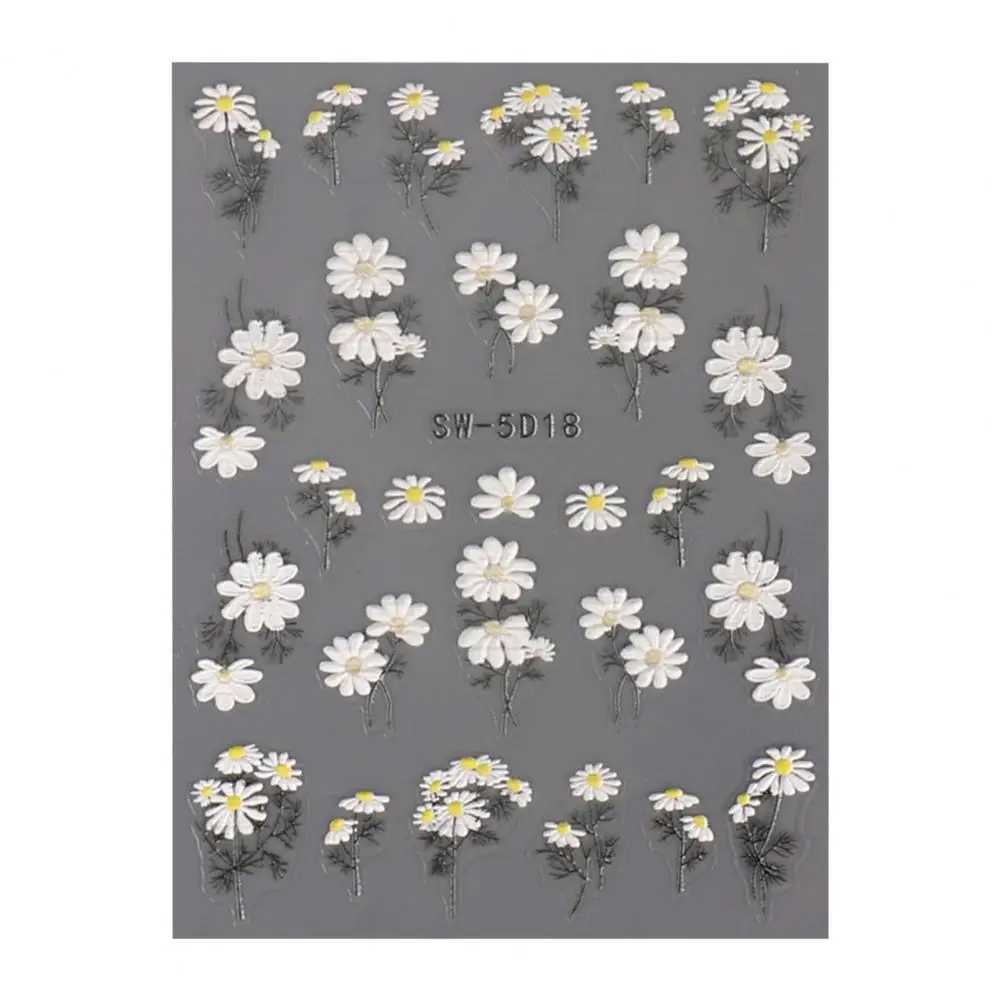 Nail Art Sticker 5D Relief Self-Adhesive DIY Nail Art Patch Spring Summer Sunflower Floral Pattern Manicure Decal Nail SalonXJ240814