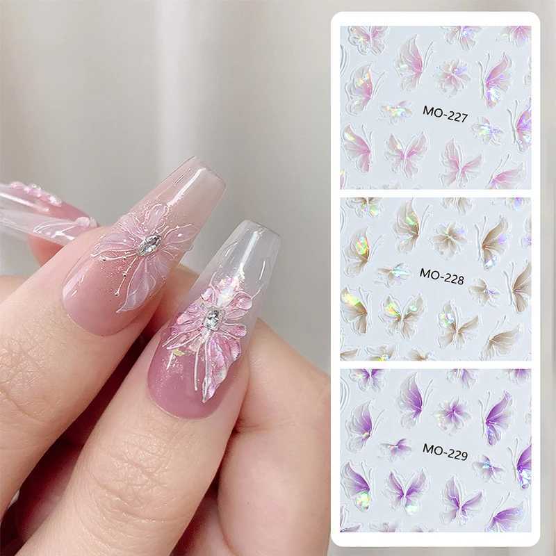 1Pcs Aurora Laser Butterfly Nail Stickers Pink Self Adhesive Cute Cherries Elegant Nail Decals Spring Summer Manicure SuppliesXJ240814
