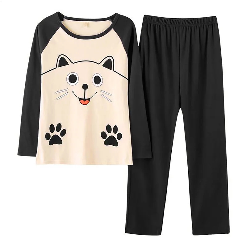 Womens Cotton Pajamas Big Size Sleepwear Sets Woman 2 Pieces Spring Autumn Female Couples Loungewear Suit Home Clothes 240815