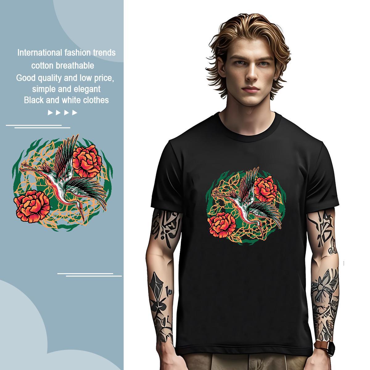 Comfortable T-Shirts eagle Breathable Short Sleeve Home Outdoor Cartoon Print 100% Cotton 230g Mens Tshirts New Arrival Tee Shirt