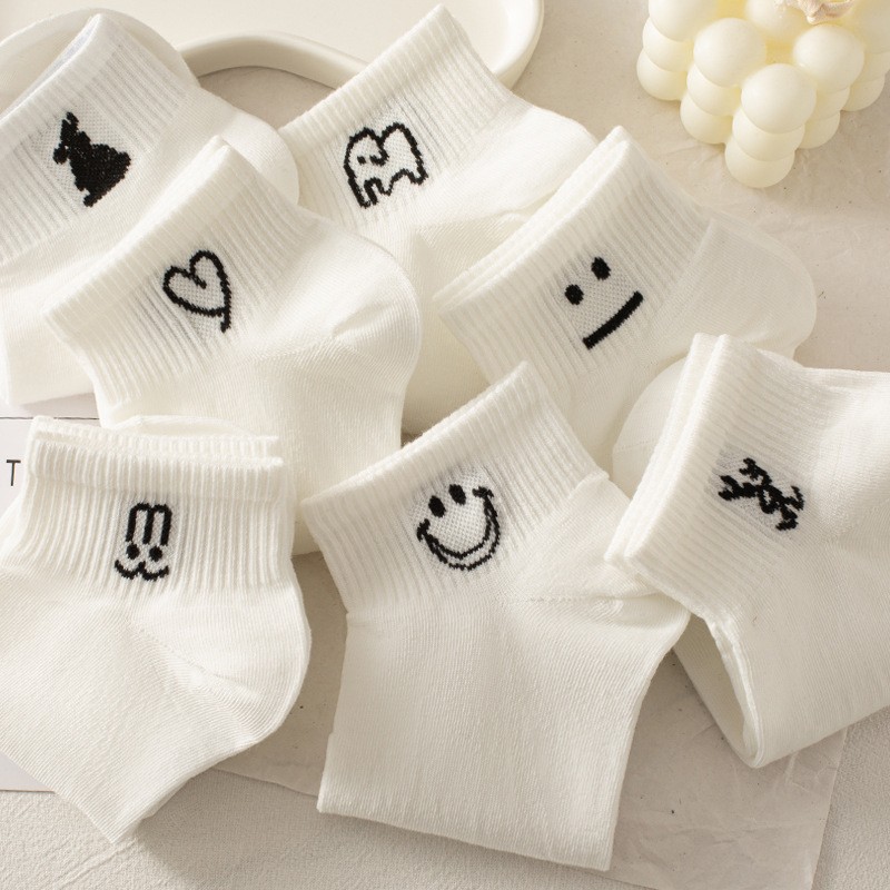 White socks for women in spring and summer, thin short socks Instagram trendy simple and versatile short tube socks, student cartoon shallow mouth boat socks