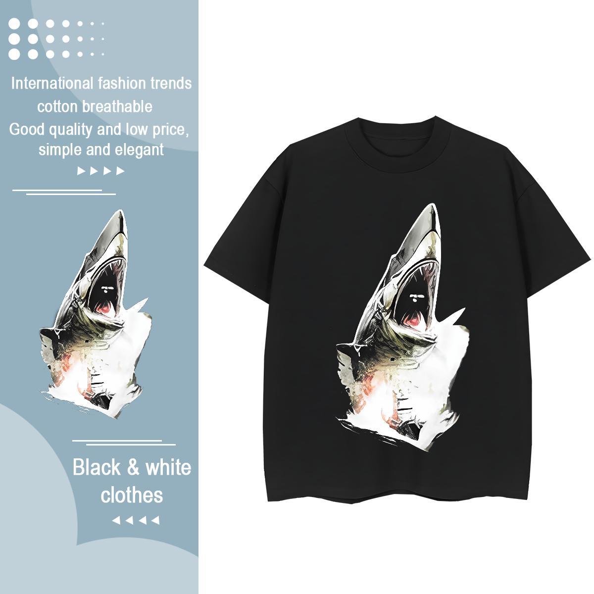 TOP Quality T shirt shark Breathable Short Sleeve Street Casual Plus Size Cartoon 230g Pure Cotton Men Tops Tees Customized Wear
