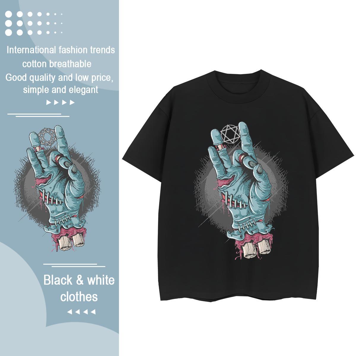 Cool Design Man T Shirts Halloween Breathable Crew Neck Outdoor Black Oversized 230g Cotton Men Clothes T-Shirt DIY Polos