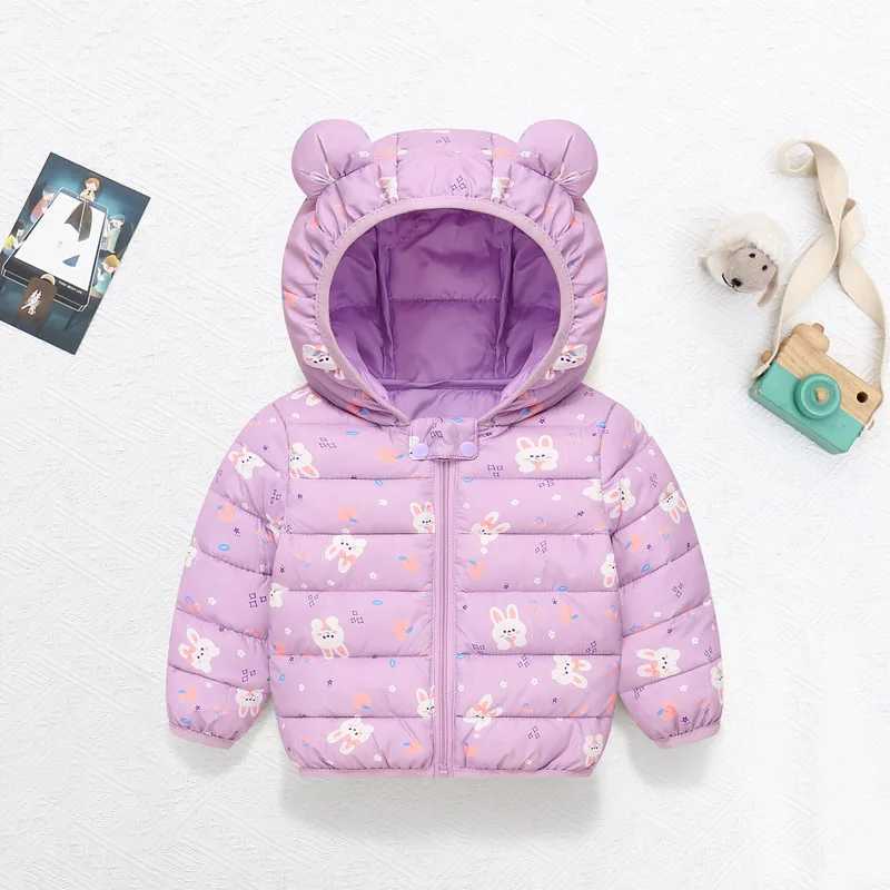 Childrens down cotton jacket 2024 new cartoon cute winter autumn hooded thick warm childrens boys and girls clothing jacket 0-5y W240814